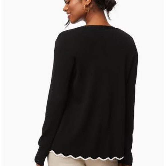 LAURA: Scallop Detail Cardigan - black with white trim - Picture 4 of 8